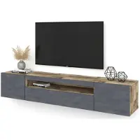 Dmora Amore - Meuble TV, 200x40x37h cm Érable Marron, 2 Étagères Fabriqué en Italie
