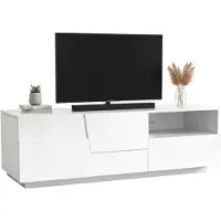 Dmora Cecia - Meuble TV, 150x44x46 cm Blanc, un Tiroir, Fabrication Italienne