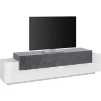 Dmora Arold - Meuble TV, 200x45x52h cm Blanc Brillant, 3 Étagères Fabriqué en Italie