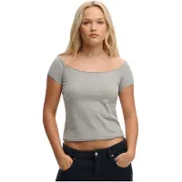 Superdry Bardot Off Shoulder Short Sleeve Top Gris S Femme