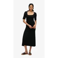Superdry Femme Robe Mi-longue en Jersey à Manches Courtes et Encolure Carrée Black Taille: 38