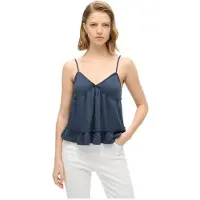 Superdry Femme Caraco en Jersey à Volants Bleu Marine Taille: 36
