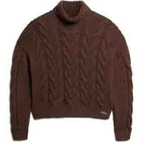 Superdry pour femme. W6110546A Pull en tricot tressé avec col polo marron (L), Casuel, Acrylique, Manche longue