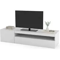 Dmora Ardy - Meuble TV, 150x40x37h cm Blanc Brillant, 2 Étagères Fabriqué en Italie
