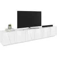 Dmora Aemilor - Meuble TV, 244x44x46h cm Blanc Brillant, étagère Fabriqué en Italie