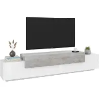 Dmora Tiche - Meuble TV Blanc Brillant, 240x45x52h cm, 3 Étagères Italy
