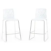 Idea New Garden Srl Lot de 2 tabourets d'intérieur en résine avec fibre de verre et pieds métalliques - assise haute 65 cm avec dossier et repose-pieds, design moderne et élégant - DAFNE XL - Blanc
