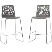Idea New Garden Srl Lot de 2 tabourets d'intérieur en résine avec fibre de verre et pieds métalliques - assise haute 65 cm avec dossier et repose-pieds, design moderne et élégant - DAFNE XL - Gris foncé
