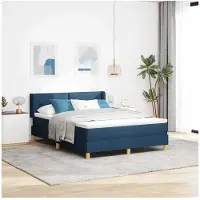 vidaXL Lit boxspring avec tête de lit, bleu, 200 x 140 cm, tissu