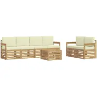 vidaXL Ensemble de canapés d'extérieur avec coussins, 7 pièces, blanc et crème, en polyester