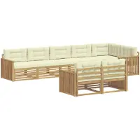 vidaXL Ensemble de salon de jardin , 8 pièces, blanc et crème, en polyester