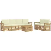 vidaXL Ensemble de salon de jardin , 7 pièces, blanc et crème, en polyester