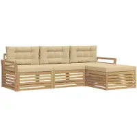 vidaXL Ensemble de salon de jardin, 4 pièces, blanc et beige