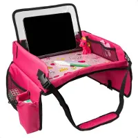 IMoshion Table de voyage - porte-tablette voiture - 7 compartiments de rangement - comprend 2 pages de coloriage - Rose