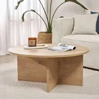 Dmora Simbario - Table Basse, 90x90x40h cm Chêne Marron, Forme Ronde