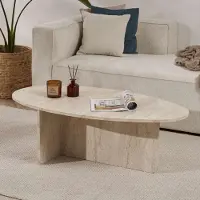 Dmora Parona - Table basse, 120x65x40h cm Blanc Marbre, Forme Ovale