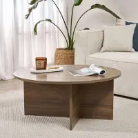Dmora Simbario - Table Basse, 90x90x40h cm Noyer Marron, Forme Ronde