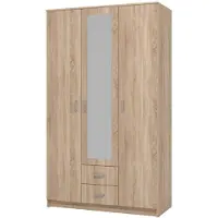 Dmora Crati - Armoire 3 Portes, 120x52 cm Chêne Marron, Porte-manteaux