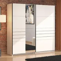 Dmora Spartano - Grande armoire, 220x218h cm Blanc Mat, Portemanteaux