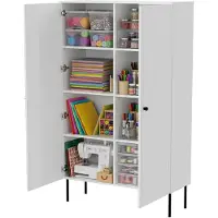 Dmora Sedilo - Armoire polyvalente 2 portes, 100x166h cm blanc, 6 étagères