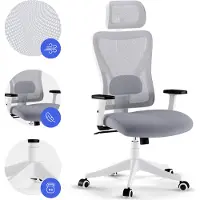 Sense7 TONE : chaise de bureau ergonomique, blanche, avec dossier, accoudoirs et appui-tête réglables, fauteuil pivotant, pour le télétravail, jusqu'à 130 kg