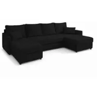 AX Living Canapé d'angle grand Dolceo 287 cm - Canapé noir avec fonction sommeil & ottomane