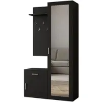 AX Living Portemanteau Noir Magnola - 100 cm de large, avec rangement & miroir