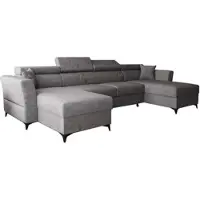 AX Living Canapé d'angle petit modele avec fonction sommeil Ribella 345 cm Gris Forme en U, Tiroir de lit