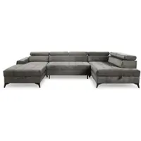 AX Living Gris Canapé d'angle avec fonction sommeil Arkucio U 345cm moderne G