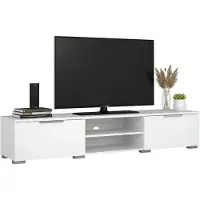 Dmora Ammiro - Meuble TV, 173x40x33h cm Blanc Brillant, 2 Tiroirs