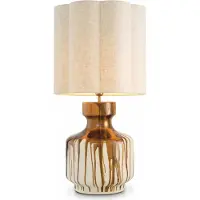 Casa Padrino Luxe Lampe de table en céramique Marron / Blanc / Laiton vintage / Beige H. 86 cm