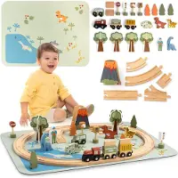 Mamabrum Jouet éducatif - - Dino Park - Tapis antidérapant 65x48 cm - Dinosaures inclus - Volcan