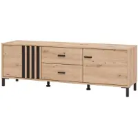 Dmora Caivano - Meuble TV, 157x40x52h cm Marron Chêne Nœuds, 2 tiroirs