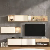 Dmora Alunzio - Murale, 234x40x178h cm Blanc Crème, 5 Étagères