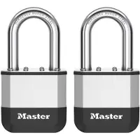 Master Lock Elite¿ Cadenas innovant nouvelle génération, en acier laminé haute résistance de 52 mm - anse en acier au bore trempé de 38 mm - 2 clés - Pack de 2