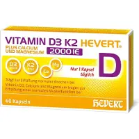 Hevert Arzneimittel GmbH & Co. KG Vitamines D3 et K2 Hevert plus, calcium et magnésium, 2000 UI, 60 capsules