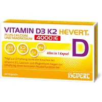 Hevert Arzneimittel GmbH & Co. KG Vitamine D3 K2 Hevert avec calcium et magnésium 4000 UI, 60 gélules