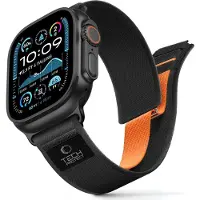 Tech-Protect Nylon Elite Strap for Apple Watch 44 / 45 / 46 / 49 mm - Black amp Orange (Nylon), Sangles de montre, Orange, Noir