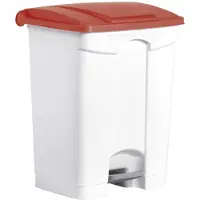 Helit H2402125 Poubelle à pédale « the step », 45 litres, blanc/rouge