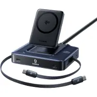 Baseus Stacja ładująca Nomos NH21 6w1 245W bezprzewodowa z dwoma zwijanymi kablami USB-C - czarna, Chargeur sans fil, Noir