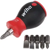 Wiha 33736 Tournevis Porte-embout Avec Magasin D'embouts Fente - Phillips Avec 6 Embouts Court - 1/4"