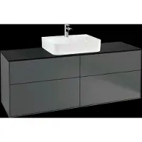 Villeroy & Boch Finion meuble sous lavabo, avec éclairage, lavabo au centre, 1600x603x501mm, Glass Black Matt, G19200GK