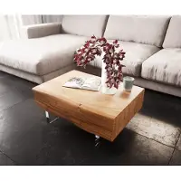 DELIFE Table-basse New Live-Edge 80x60 cm acacia naturel 2 tiroirs pied acrylique