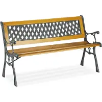Relaxdays Banc de jardin , 2 places, bois et fonte, pour balcon et terrasse, style rustique, H x l x P : 73 x 125 x 52 cm, naturel/vert