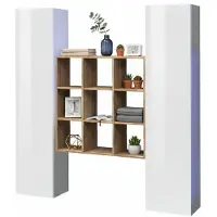 Dmora Acerenza - Buffet, 40x30x180h cm Blanc Brillant, 16 Tablettes Italy