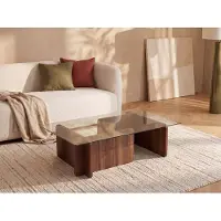 Skye Decor Table de salon en bois et verre, couleur noyer - Table basse moderne, table d'appoint & table de salon avec plateau en verre - 100% verre trempé