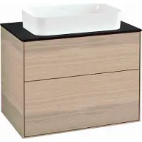 Villeroy & Boch Finion meuble sous lavabo, 2 tiroirs, avec éclairage, lavabo au centre, sans trou pour robinetterie, 800x603x501mm, Glass Black Matt, G63200PC