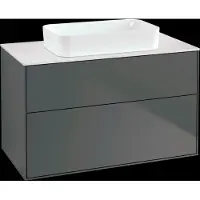 Villeroy & Boch Finion meuble sous lavabo, 2 tiroirs, avec éclairage, lavabo au centre, sans trou pour robinet, 1000x603x501mm, Glass White Matt, G64100GK