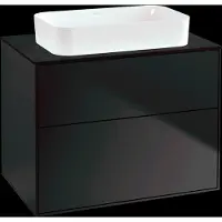 Villeroy & Boch Finion meuble sous lavabo, 2 tiroirs, avec éclairage, lavabo au centre, sans trou pour robinetterie, 800x603x501mm, Glass Black Matt, G63200PD