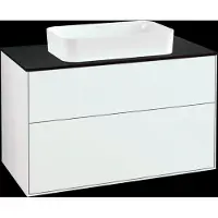 Villeroy & Boch Finion meuble sous lavabo, 2 tiroirs, avec éclairage, lavabo au centre, sans trou pour robinet, 1000x603x501mm, Glass Black Matt, G64200GF